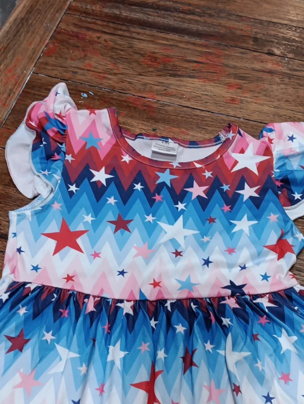 Girls Star-Print Summer Dress - Blue, Pink & Red